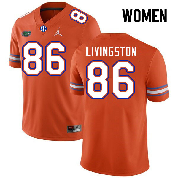 Women #86 Tony Livingston Florida Gators College Football Jerseys Stitched-Orange - Click Image to Close